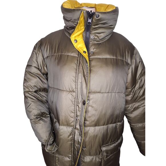 BP. Women's Size Medium Winter Puffer Jacket Brown Yellow Zip Up Adjustable NWT - Picture 1 of 7